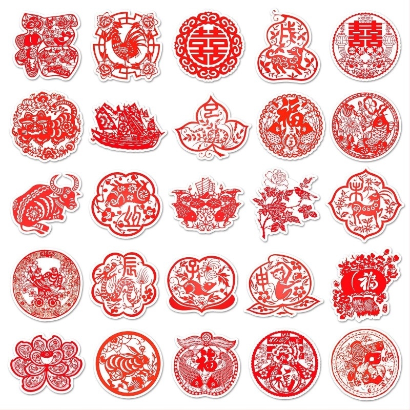 Youni 50 bucăți autocolante graffiti decupate, impermeabile, autoadezive, stil National Tide Wind, seria Chinese wind, imprimare offset