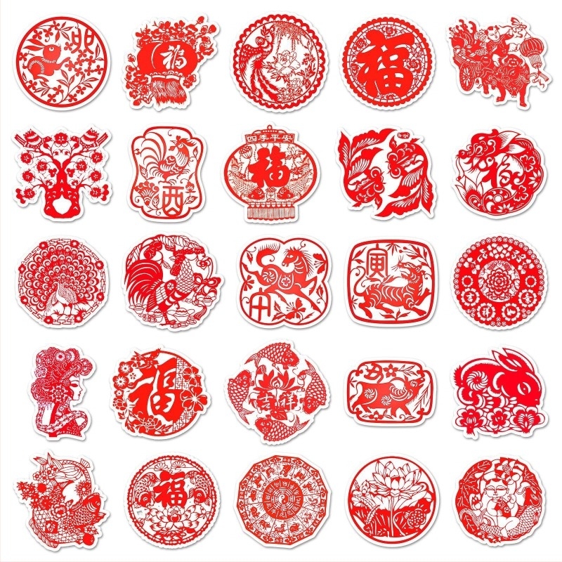 Youni 50 bucăți autocolante graffiti decupate, impermeabile, autoadezive, stil National Tide Wind, seria Chinese wind, imprimare offset