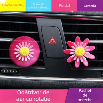 Aromatizant auto cu floare rotativă și clips pentru ventilație (Plastic; 10–20 ml; parfum musk chypre; floral și fructat; evaporare peste 90 de zile)