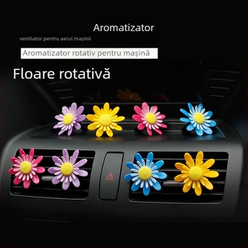 Aromatizant auto cu floare rotativă și clips pentru ventilație (Plastic; 10–20 ml; parfum musk chypre; floral și fructat; evaporare peste 90 de zile)