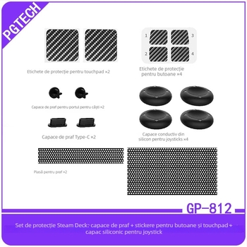 Set de protecție Steam Deck cu dop de praf, etichete pentru butoane și touchpad și capace din silicon pentru joystick GP-812