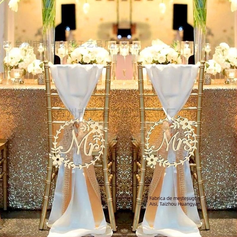 Semne metalice Mr/Mrs pentru scaunele de nuntă, pandantive pentru spătarul scaunului, origine Jinhua, lansare iarnă 2024, stil ornamente auto