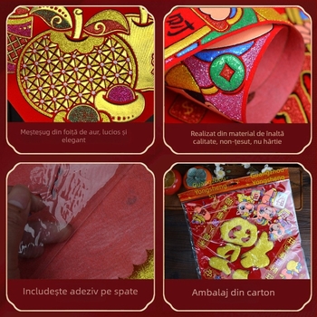 Decal ușă decorativ – țesătură flokată, ștampilare aurie, T713, Festivalul Primăverii, Stil Chinezesc