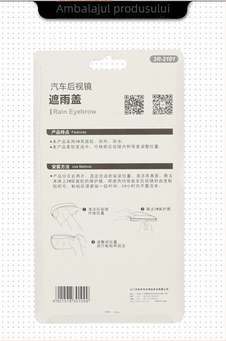 Protecție împotriva ploii pentru oglinda retrovizoare, universală, 3R cauciuc, montaj cu adeziv, compatibilă cu sedan/SUV/van/pickup, 100 perechi în cutie