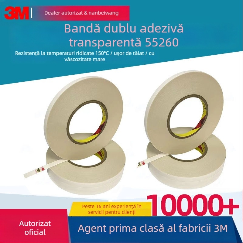 3M55260 Bandă adezivă PET cu dublă față, adeziv acrilic, 0,2 mm, intervalul de temperatură 93–149°C, ultra-subțire, aderență înaltă, tăiere facilă