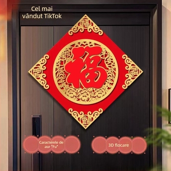 Autocolant tridimensional pentru ușă din material catifea cu ștampilare la cald – potrivit pentru ușile de la intrare, ușile dormitoare sau ferestre, decor binecuvântare în stil chinezesc