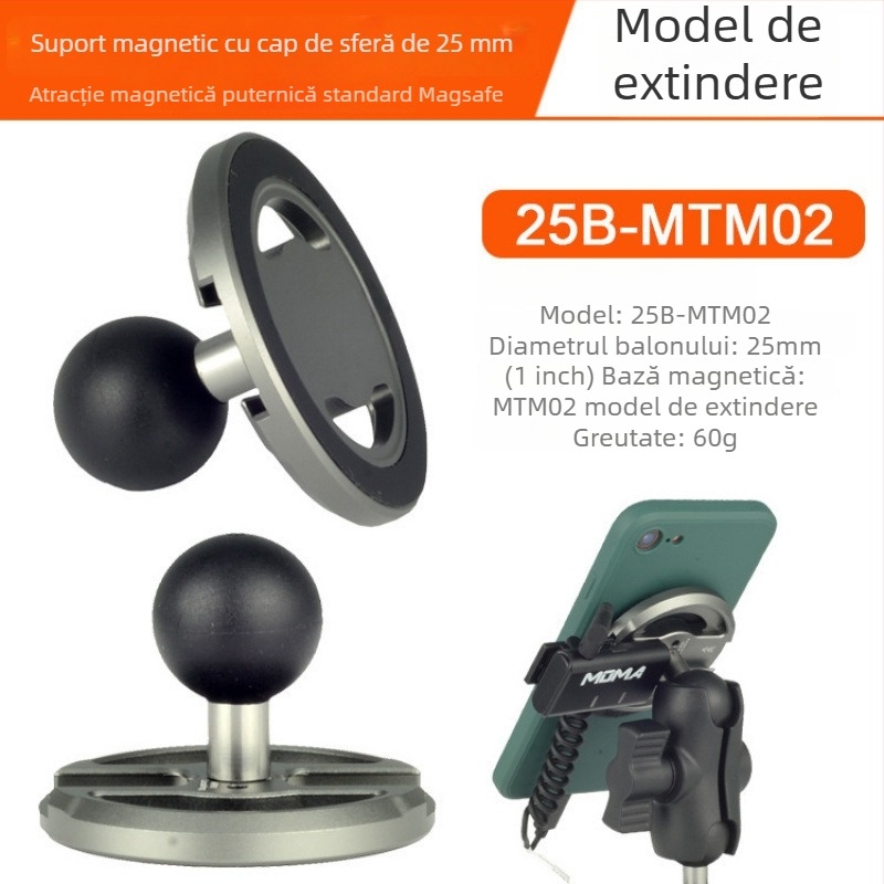 Suport magnetic auto pentru telefon MagSafe, cu capball (ball head), 17 mm