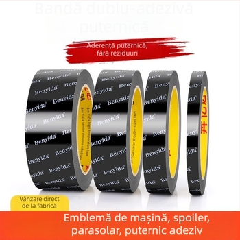 Bandă adezivă dublă față, cu vâscozitate înaltă, rezistentă la temperaturi ridicate, impermeabilă, pentru montaj pe aripa/spoilerul din spate, sprânceană de ploaie și etichetă de coadă. Bază: film nanometr; marcă: Yida.