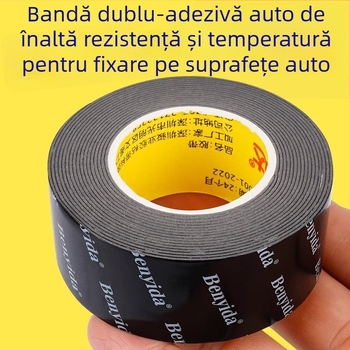 Bandă adezivă dublă față, cu vâscozitate înaltă, rezistentă la temperaturi ridicate, impermeabilă, pentru montaj pe aripa/spoilerul din spate, sprânceană de ploaie și etichetă de coadă. Bază: film nanometr; marcă: Yida.