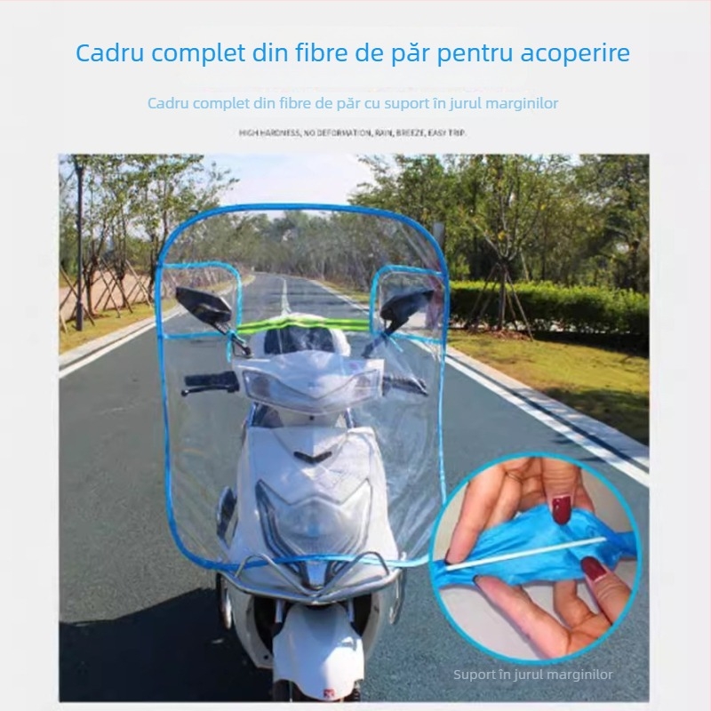 Acoperire parbriz pentru tricicletă, motocicletă și vehicule electrice, material PVC, logo imprimat, model 032