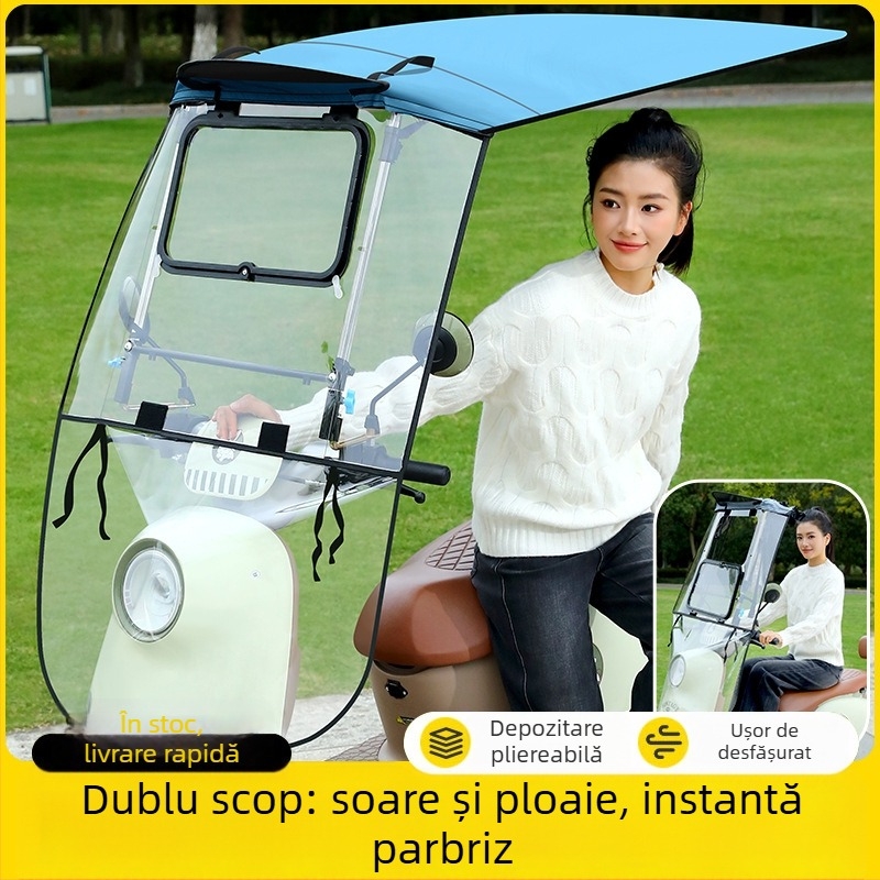 Canapea pliabilă de ploaie pentru motocicletă electrică, protecție împotriva vântului și ploii; Material: pânză Oxford; Origine: Zhejiang; Import: Nu