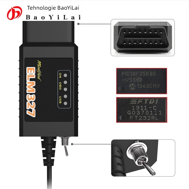 Cablu OBD-II USB ELM327 pentru Ford Focus – FT232RL, model FoCCCus, 9-16V, 20-80°C