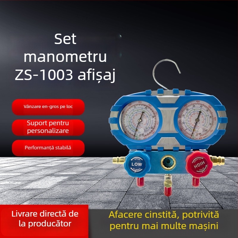 ZS-1003 Manometru cu diafragmă pentru climatizare auto, set cu două manometre, conectare filet, diametru nominal 70 mm, intervale de presiune: înalt 0-35 și jos 1-18.