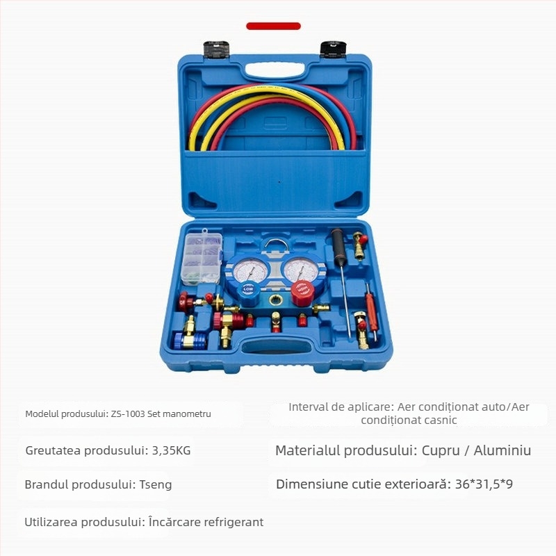 ZS-1003 Manometru cu diafragmă pentru climatizare auto, set cu două manometre, conectare filet, diametru nominal 70 mm, intervale de presiune: înalt 0-35 și jos 1-18.