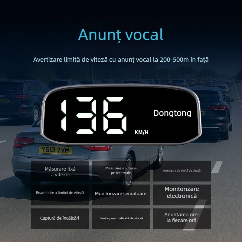 Afișaj HUD solar pentru mașină - ecran LCD HUD, intrare GPS, alimentare solară, material ABS+PC, greutate 0,15 kg