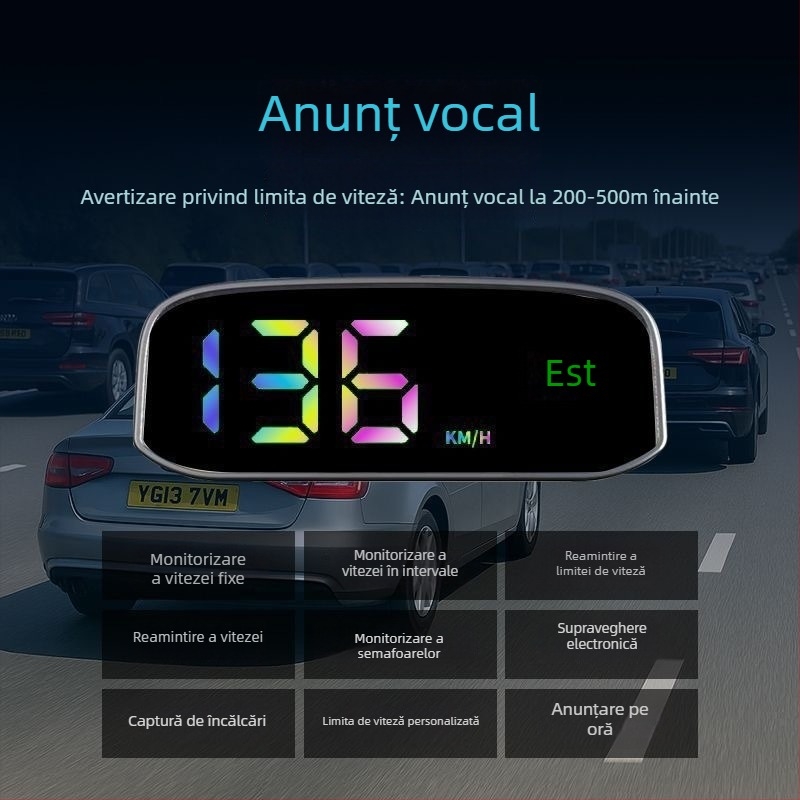Afișaj HUD solar pentru mașină - ecran LCD HUD, intrare GPS, alimentare solară, material ABS+PC, greutate 0,15 kg