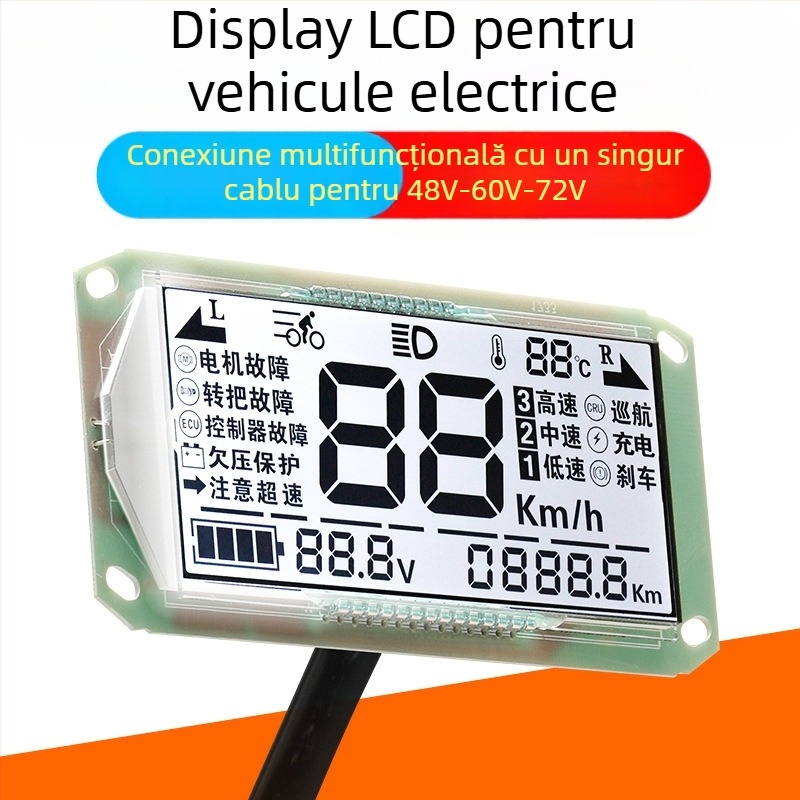 Display LCD pentru vehicul electric, pentru bord – universal 48V/60V/72V, LED, rezoluție 1920x1080