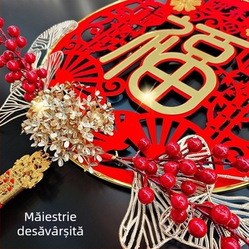 Pandantiv circular din acrilic, stil chinezesc, binecuvântare de Anul Nou, decor de primăvară, tehnică flocking, cadou ideal