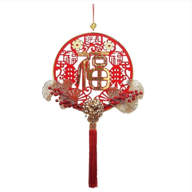 Pandantiv circular din acrilic, stil chinezesc, binecuvântare de Anul Nou, decor de primăvară, tehnică flocking, cadou ideal
