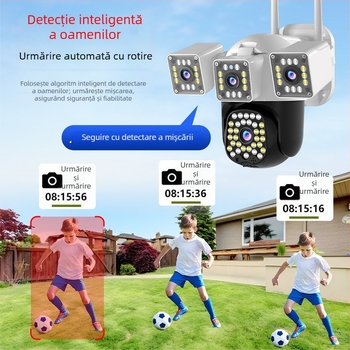 Cameră Inteligentă cu obiectiv 4mm, 1080p, Viziune de noapte, Rezistent la intemperii pentru exterior, Control de la distanță prin aplicație mobilă