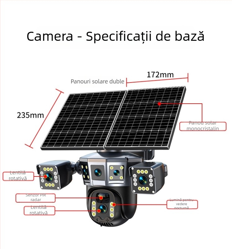 Cameră Inteligentă cu obiectiv 4mm, 1080p, Viziune de noapte, Rezistent la intemperii pentru exterior, Control de la distanță prin aplicație mobilă