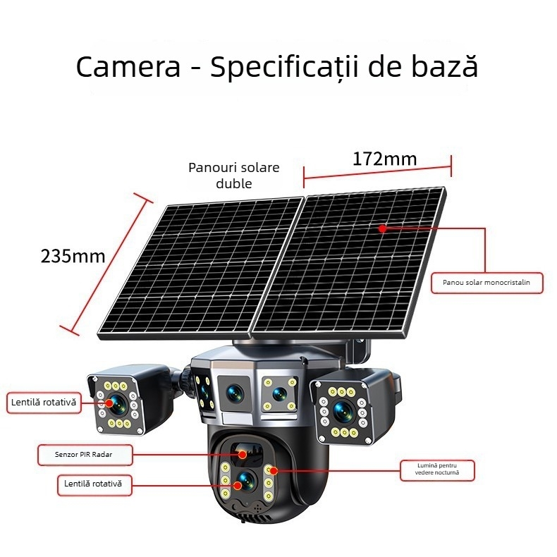 Cameră Inteligentă cu obiectiv 4mm, 1080p, Viziune de noapte, Rezistent la intemperii pentru exterior, Control de la distanță prin aplicație mobilă