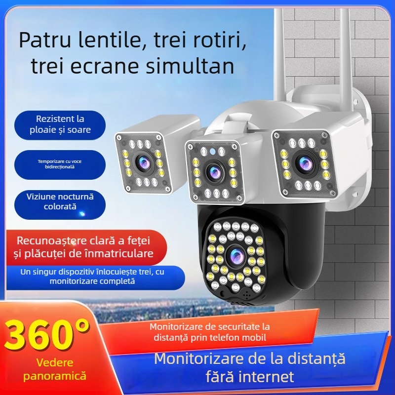 Cameră Inteligentă cu obiectiv 4mm, 1080p, Viziune de noapte, Rezistent la intemperii pentru exterior, Control de la distanță prin aplicație mobilă