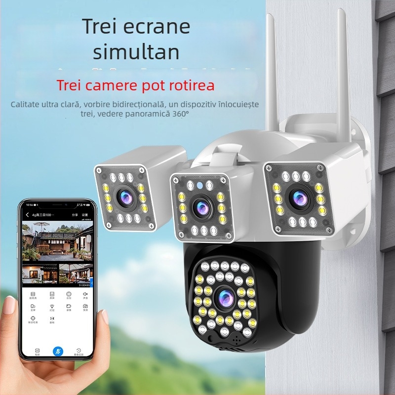 Cameră Inteligentă cu obiectiv 4mm, 1080p, Viziune de noapte, Rezistent la intemperii pentru exterior, Control de la distanță prin aplicație mobilă
