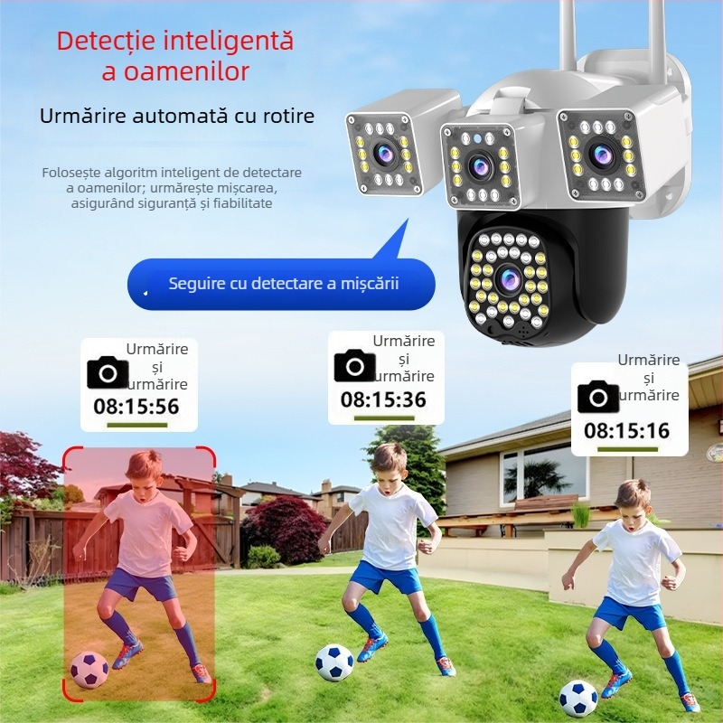 Cameră Inteligentă cu obiectiv 4mm, 1080p, Viziune de noapte, Rezistent la intemperii pentru exterior, Control de la distanță prin aplicație mobilă