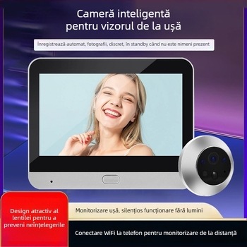 Interfon de ușă cu cameră vizuală și ecran, model Smart Cat Eye, reîncărcabil, 5V, pentru uz casnic, vilă și apartament