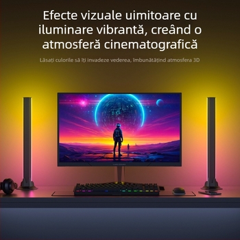 Lumină ambientală RGB pentru birou cu alimentare USB, control prin telecomandă și aplicație, instalare pe coloană, compatibil OEM (Alimentare USB; Control prin telecomandă și aplicație; Montaj pe coloană; Compatibil OEM)