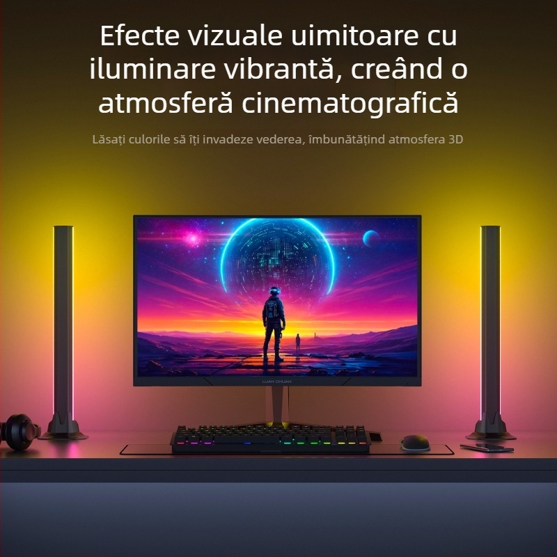 Lumină ambientală RGB pentru birou cu alimentare USB, control prin telecomandă și aplicație, instalare pe coloană, compatibil OEM (Alimentare USB; Control prin telecomandă și aplicație; Montaj pe coloană; Compatibil OEM)
