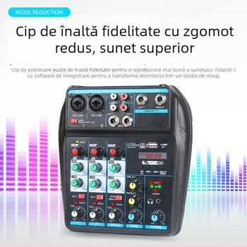 Mixer USB mini cu 4 canale, Bluetooth, reverb, intrare microfon, ieșire 6,5 mm