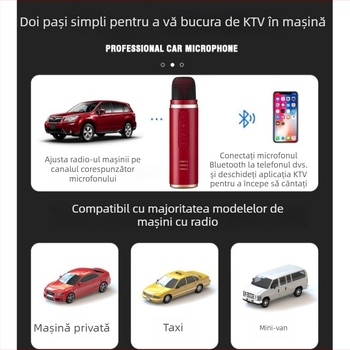 Mikrofon wireless pentru mașină, karaoke, model Q1 — Bluetooth 5.0, baterie încorporată 300–500 mAh, răspuns în frecvență 100 Hz–20 kHz, SNR ≥85 dB