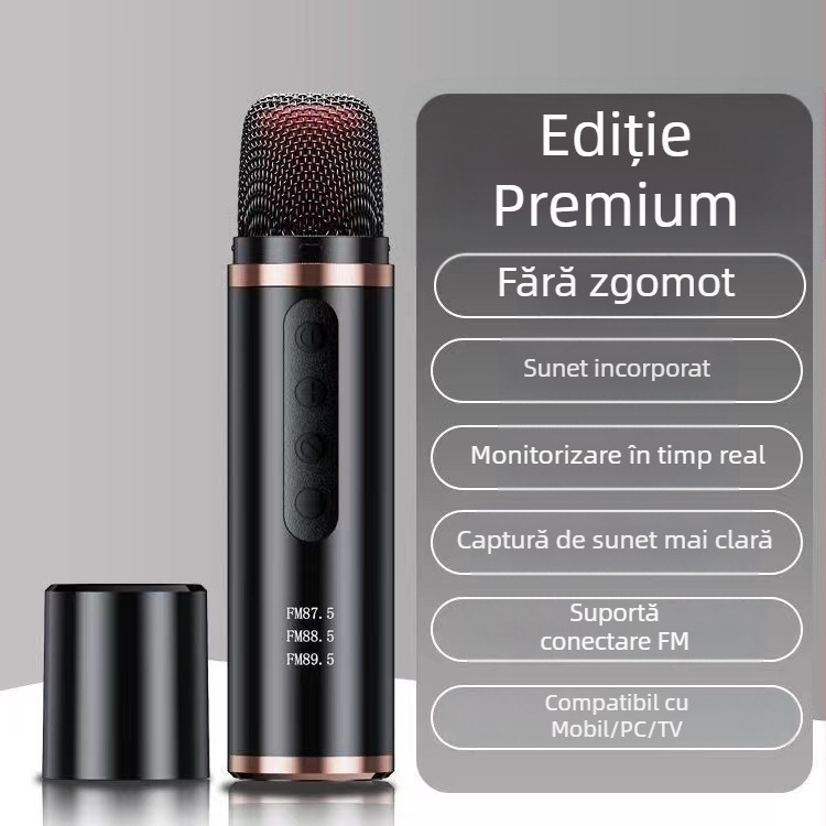 Mikrofon wireless pentru mașină, karaoke, model Q1 — Bluetooth 5.0, baterie încorporată 300–500 mAh, răspuns în frecvență 100 Hz–20 kHz, SNR ≥85 dB