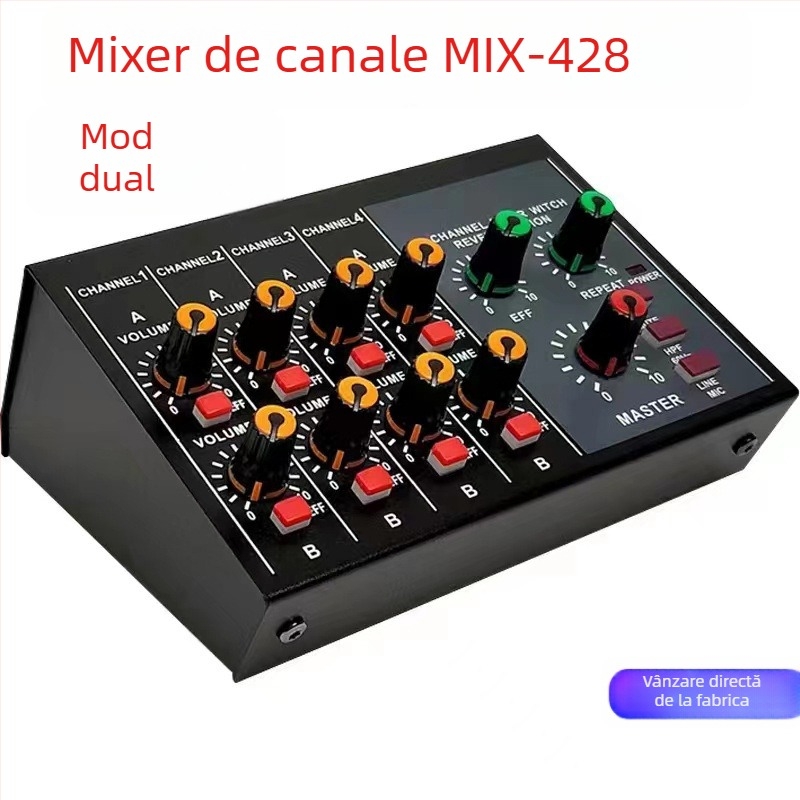 Mixer cu 8 canale Mix428 cu reverberator pentru microfon, extensie pentru microfon, interfață de 6.5 mm, alimentare 12V, model 4/8