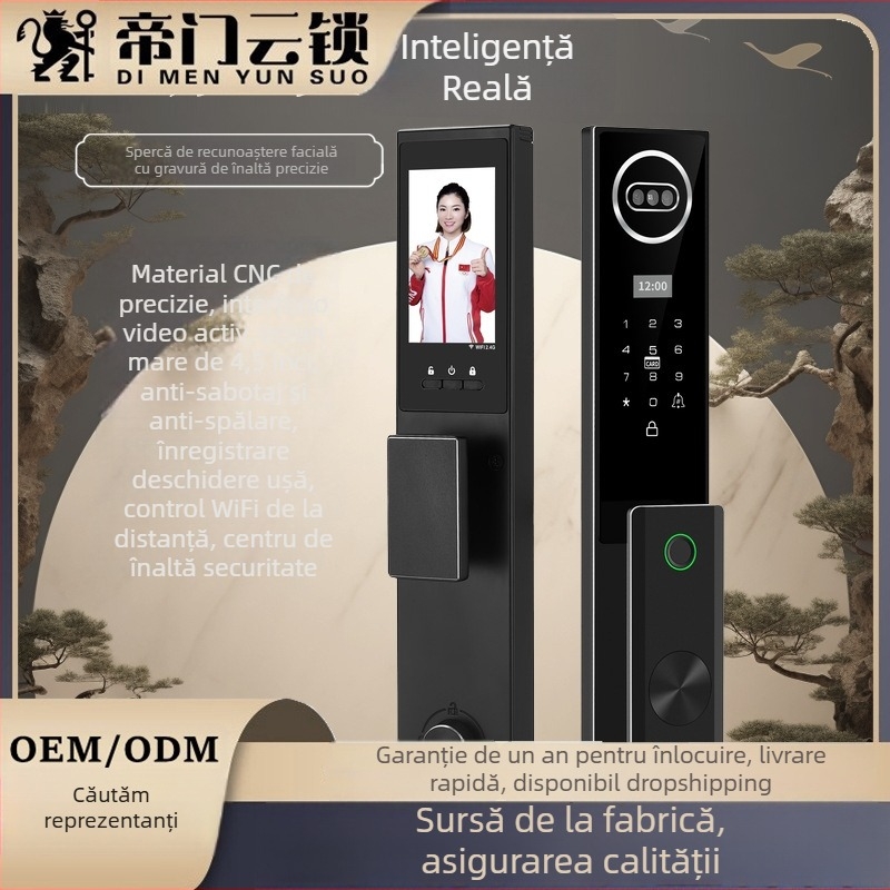 Încuietoare inteligentă cu deblocare prin amprentă, recunoaștere facială 3D, stochează 30 amprente, peste 100000 de deblocări, scanare sub 1 s