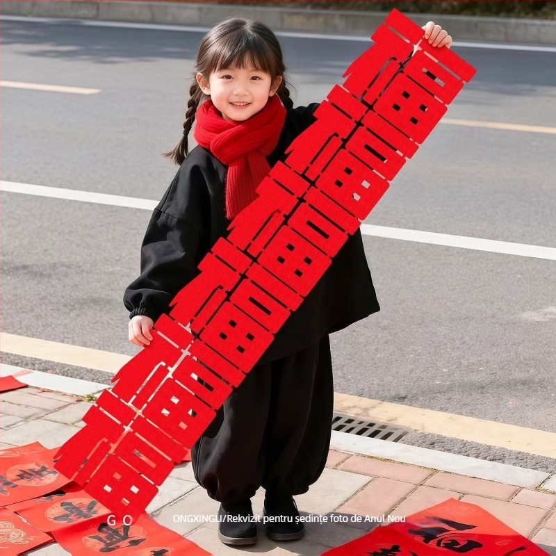 Set decor foto pentru Festivalul Primăverii cu Anul Calului — decorațiuni din felt, stil Chinezesc, perechi de inscripții (Produs 008)