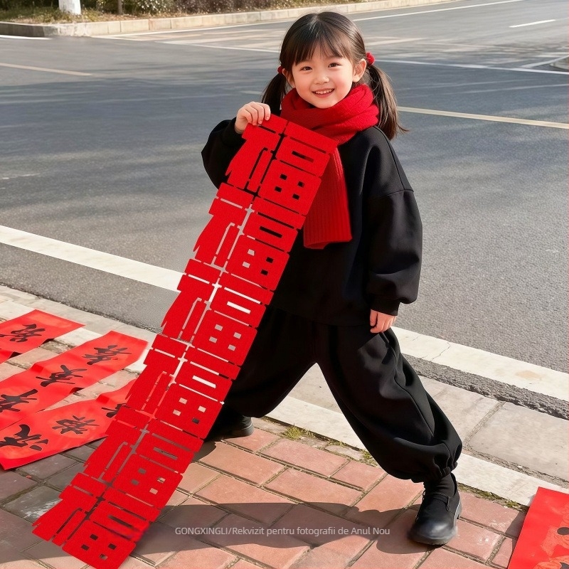 Set decor foto pentru Festivalul Primăverii cu Anul Calului — decorațiuni din felt, stil Chinezesc, perechi de inscripții (Produs 008)