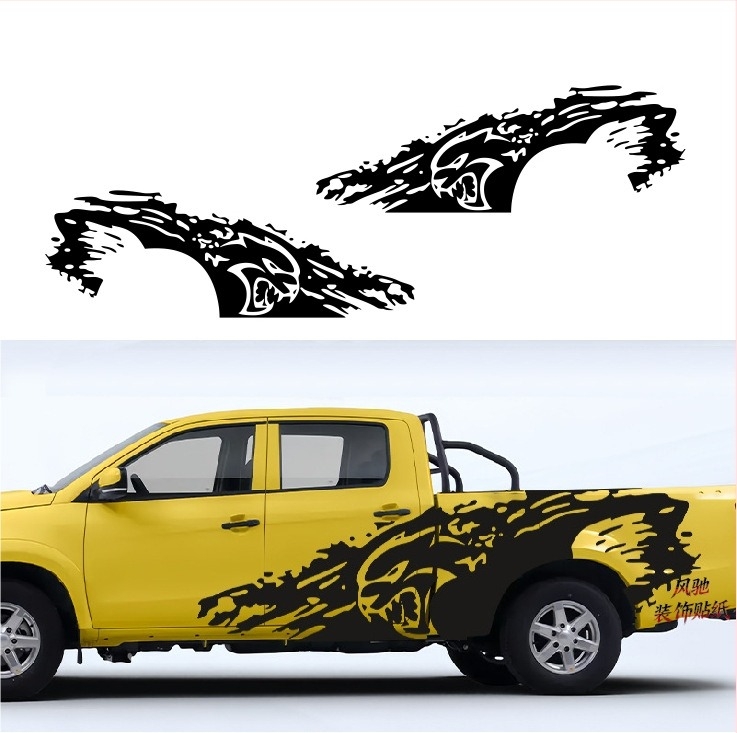 Autocolant pentru caroserie pentru bara laterală C60 – Model animal, Set stânga-dreapta, Aderență puternică, Montaj prin lipire
