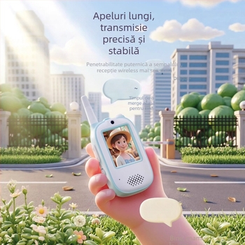 Walkie-talkie video mobil pentru copii cu conversație video, rază 50 m, alimentare USB, baterie încorporată 300–500 mAh