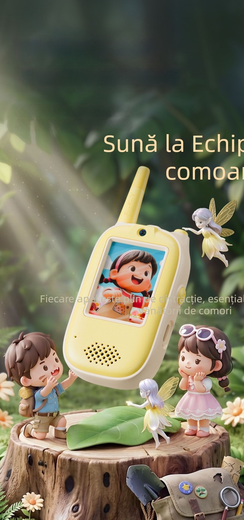 Walkie-talkie video mobil pentru copii cu conversație video, rază 50 m, alimentare USB, baterie încorporată 300–500 mAh