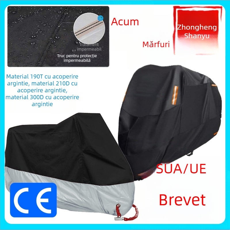 Husă pentru motocicletă, material 210D cu acoperire argintie, protecție UV, impermeabil și rezistent la praf, dimensiune personalizabilă și logo