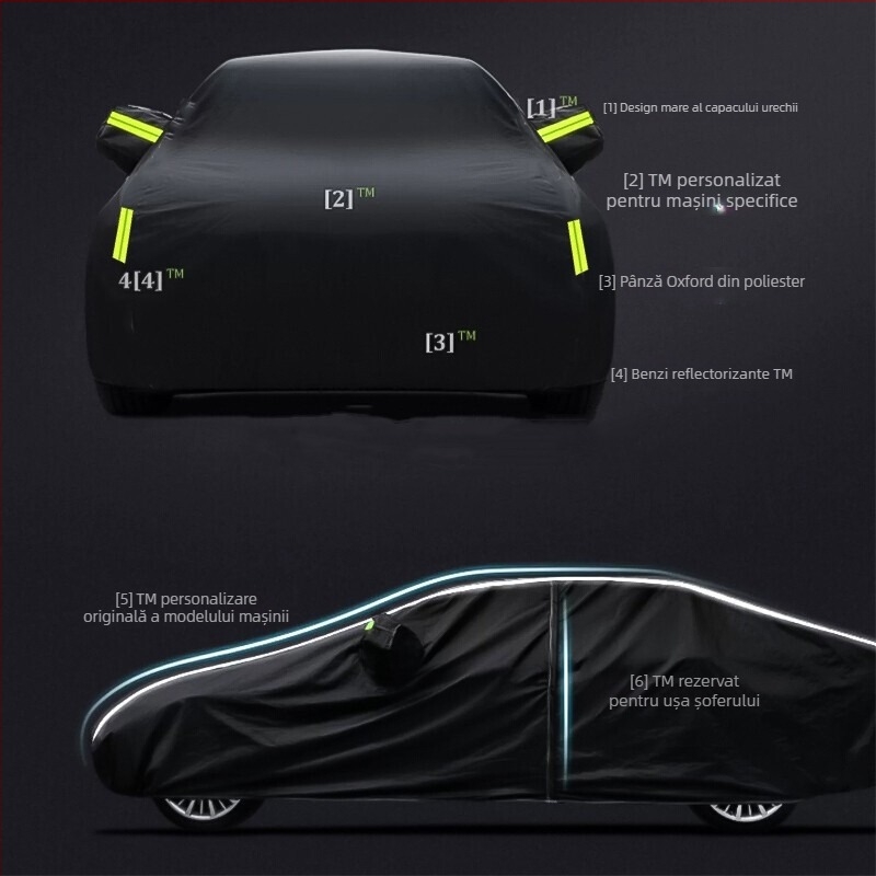 Husă auto din țesătură Oxford 210D, căptușită cu catifea și îngroșată, impermeabilă la ploaie, zăpadă, frig și raze de soare, husă completă pentru mașină