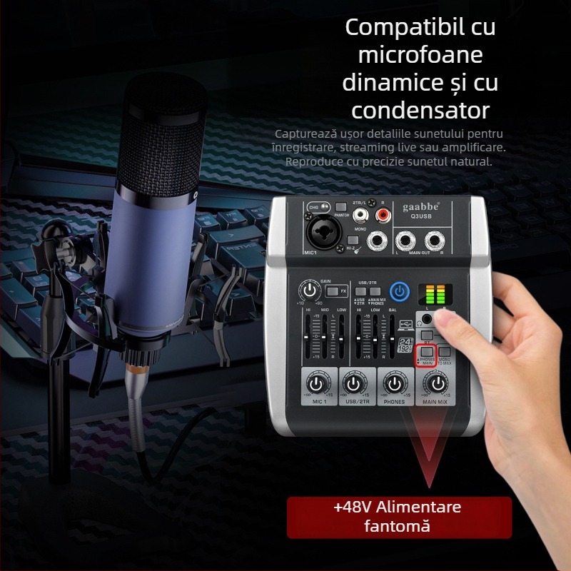 Q5 Q3 Procesor audio profesional cu efecte de reverber și canale multiple, mixer pentru studio și emisie live