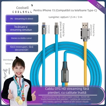 Kussel cablu OTG pentru ieșire audio, pentru telefoane Apple și Android, 480 Mbps, 1-2 m, nucleu din cupru