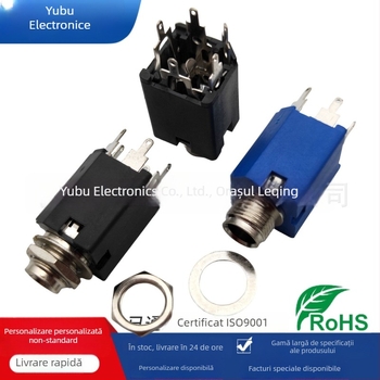 Yufu Electronics Conector Microfon 6.35mm PJ-617, carcasă metalică verticală, 3 pini plug-in, 2 canale audio, tensiune 50-440 V