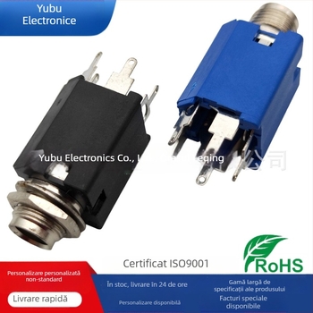 Yufu Electronics Conector Microfon 6.35mm PJ-617, carcasă metalică verticală, 3 pini plug-in, 2 canale audio, tensiune 50-440 V