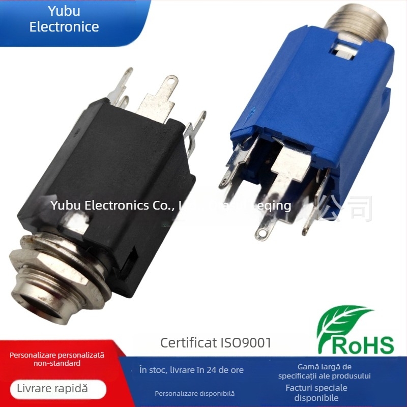 Yufu Electronics Conector Microfon 6.35mm PJ-617, carcasă metalică verticală, 3 pini plug-in, 2 canale audio, tensiune 50-440 V