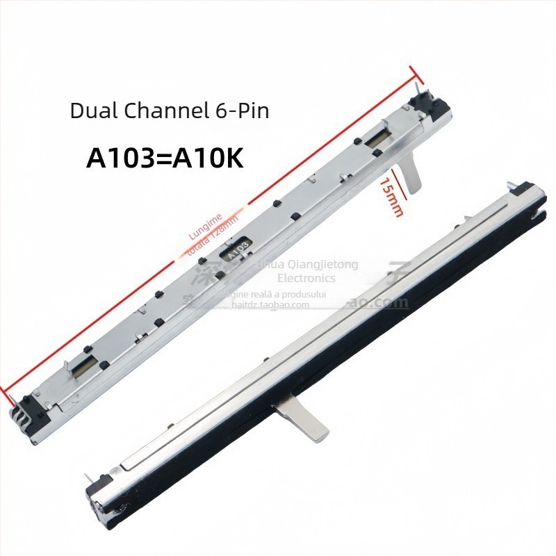 Potentiometru fader push-pull cu două canale, 10K, tip A/B, pentru mixer